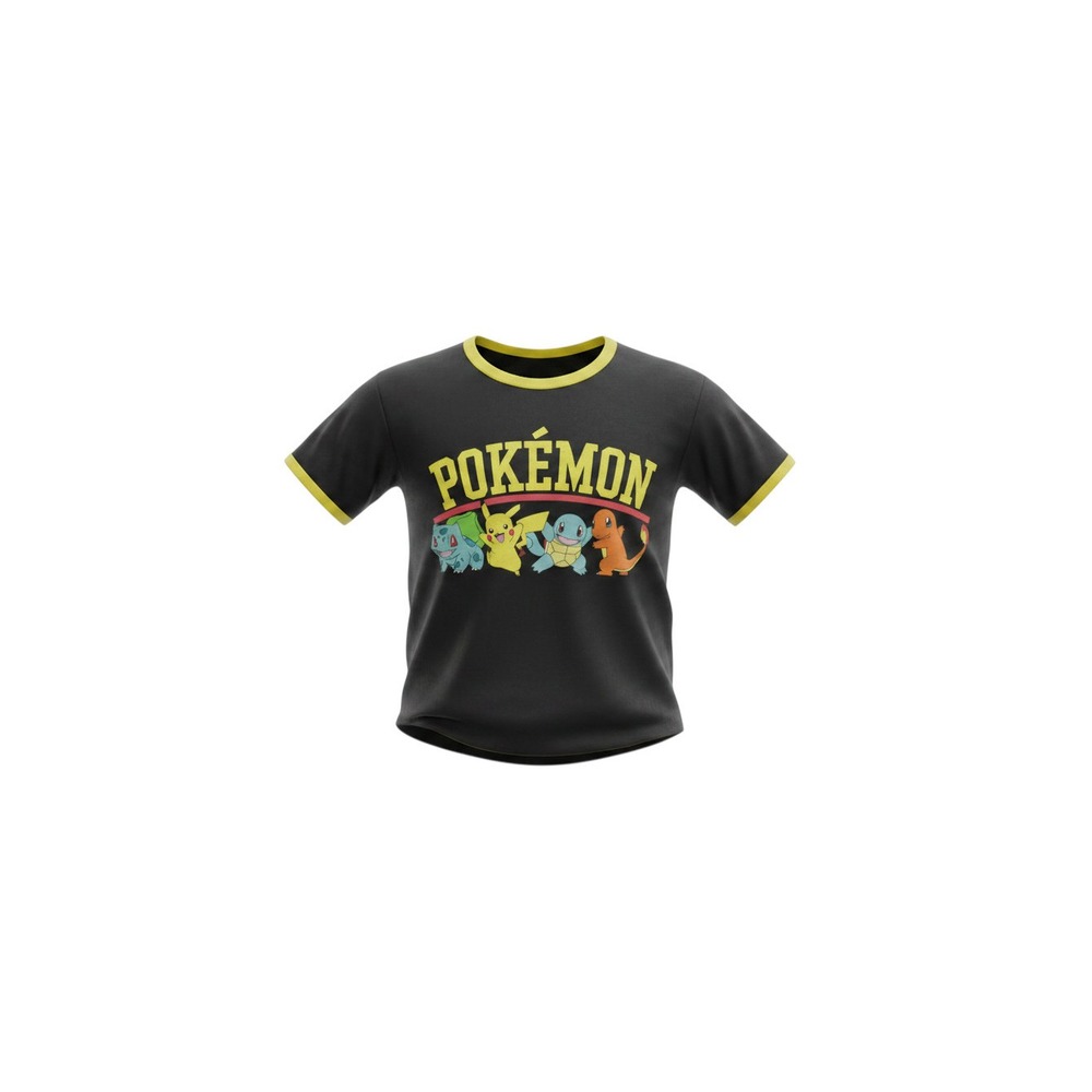 Pokemon Ringer Tee Kids Size M Black Excellent Starters Pikachu Graphic Shirt